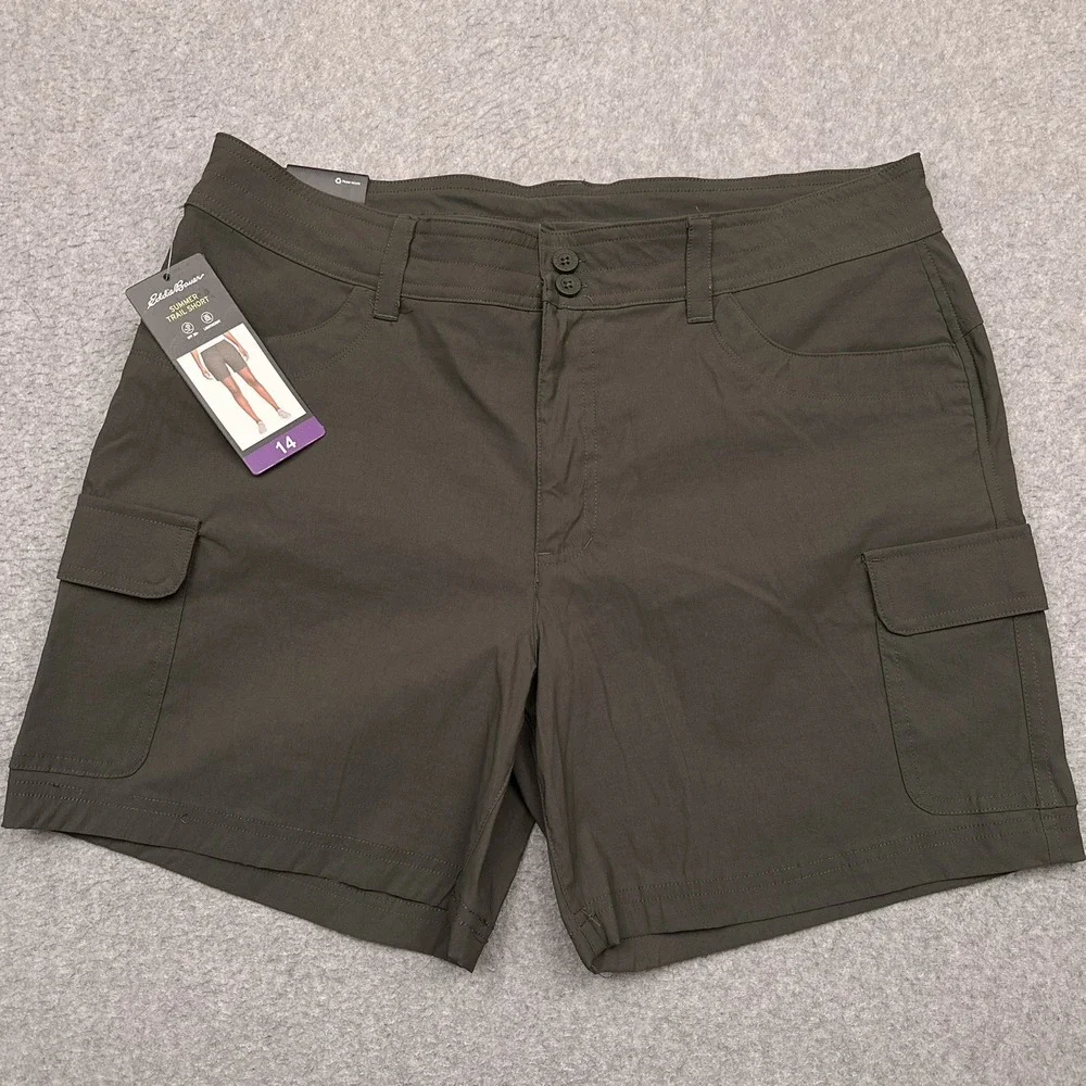 NEW Eddie Bauer Summer Trail Cargo Shorts Women 14 Green 5.5